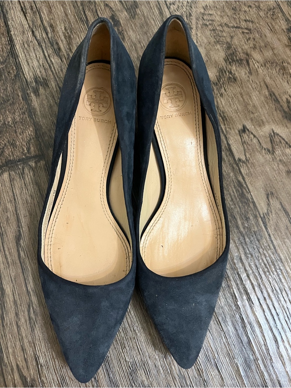 Tory Burch Navy Suede Pointed Toe Pumps